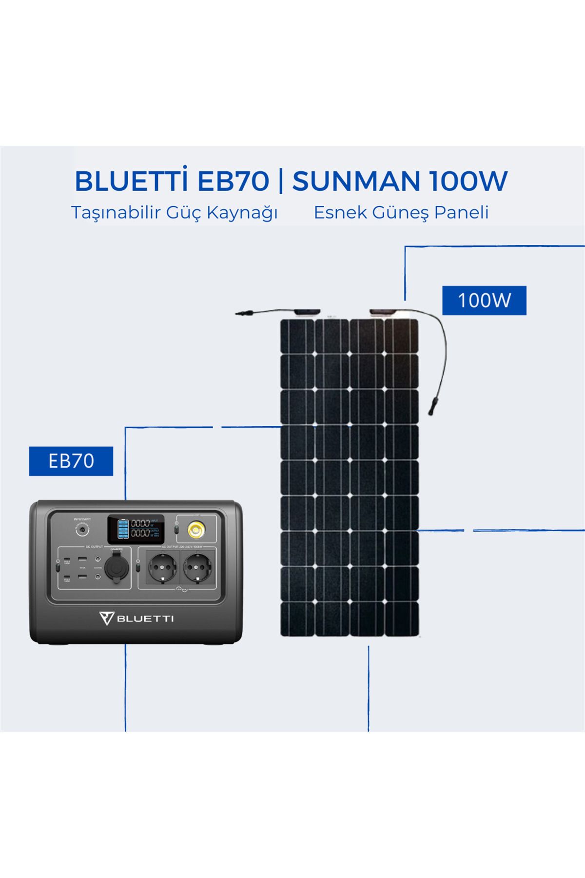 Bluetti Eb70 Taşınabilir Güç Kaynağı | Sunman 100w Esnek Güneş Paneli Paketi