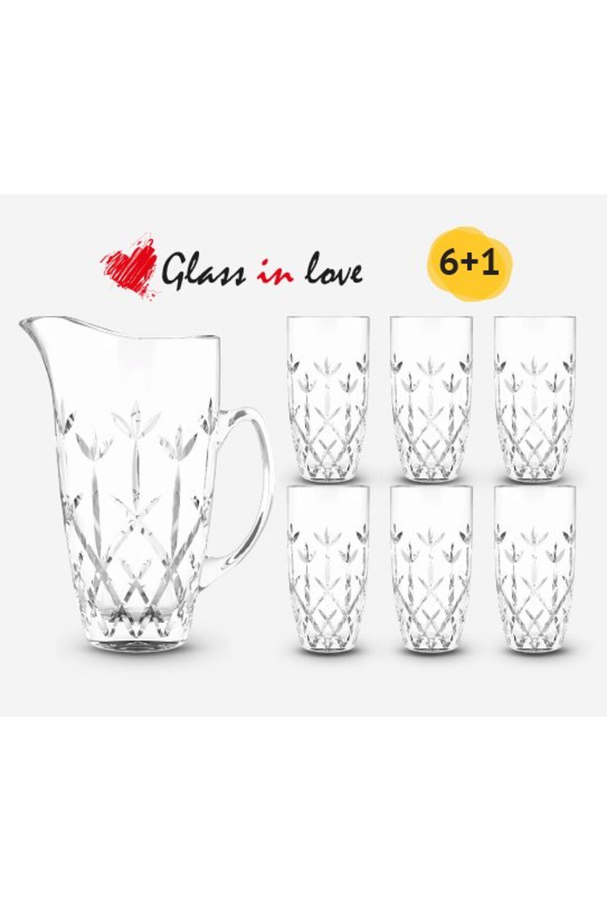 Glass In Love 6+1 Kelebek Desenli Cam Sürahi Seti