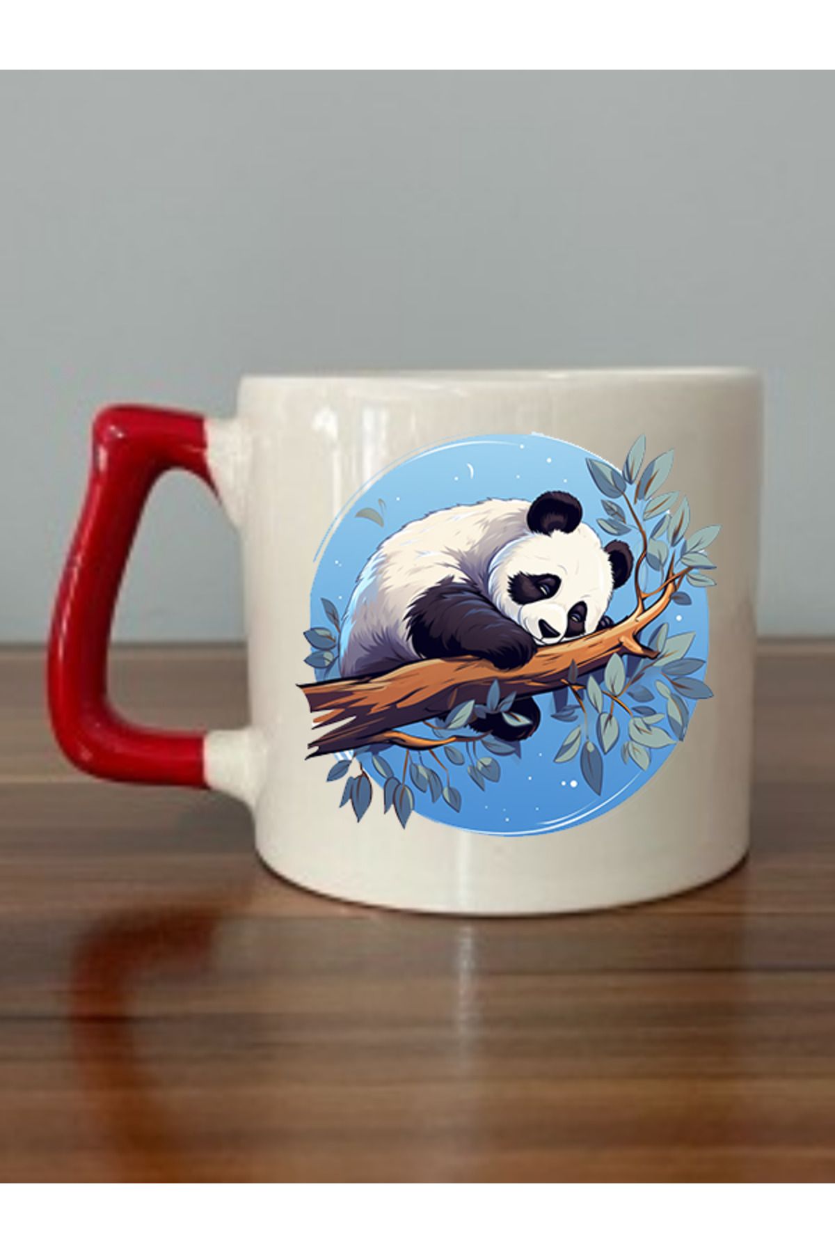 lili hediyelik Pandalı Kırmızı Kulplu Kupa Bardak - Seramik Çay, Kahve Hediyelik Bardağı