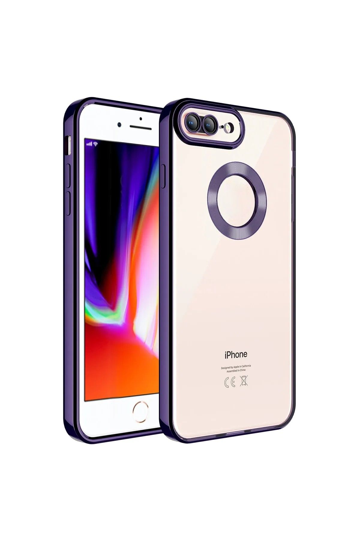 Fibaks Apple Iphone 8 Plus & 7 Plus Kılıf Kamera Lens Korumalı Renkli Logo Gösteren Parlak Yumuşak Kapak