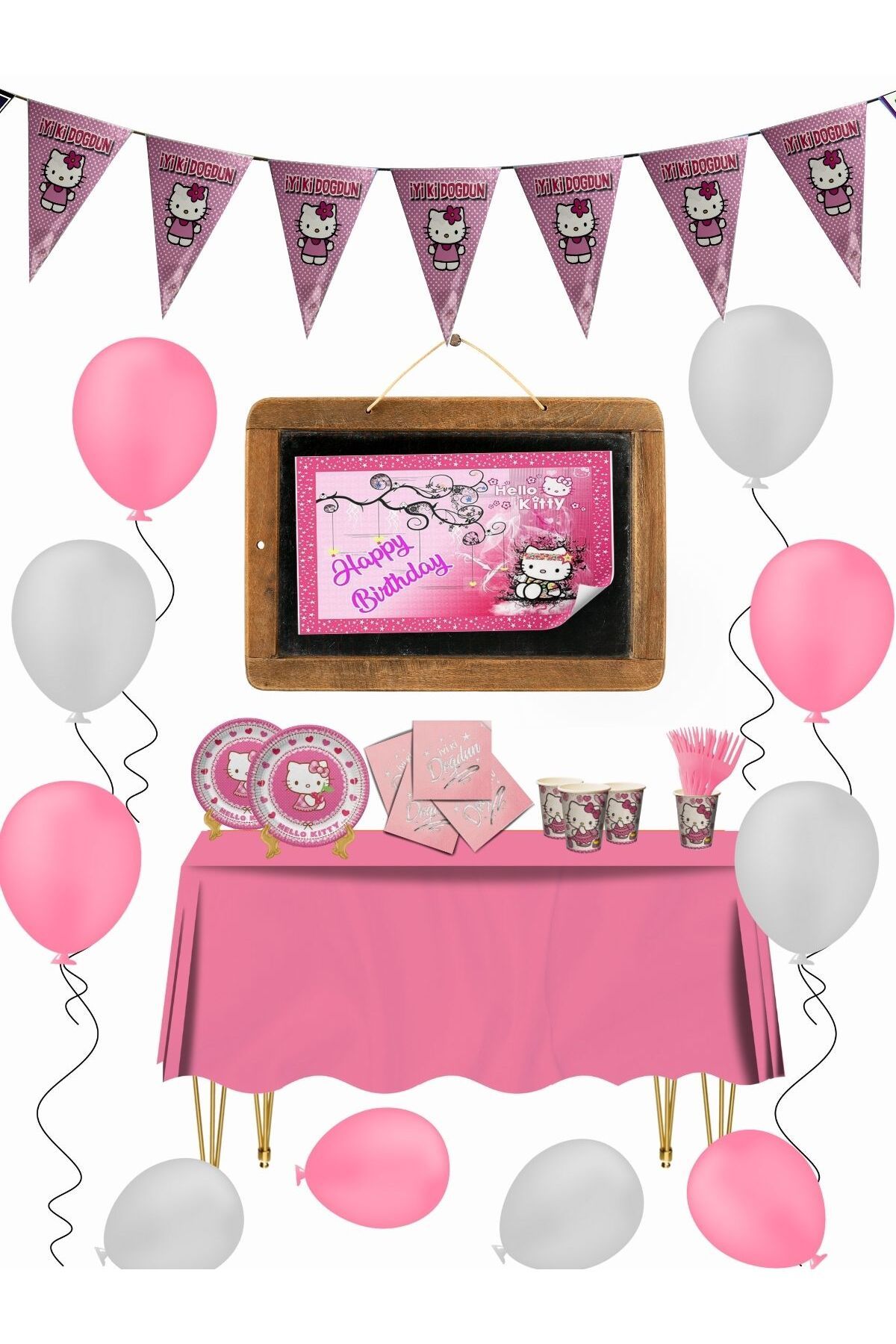 Hello Kitty Afişli 16 Kişilik Doğum Günü Parti Malzemeleri Süsleri Parti Seti