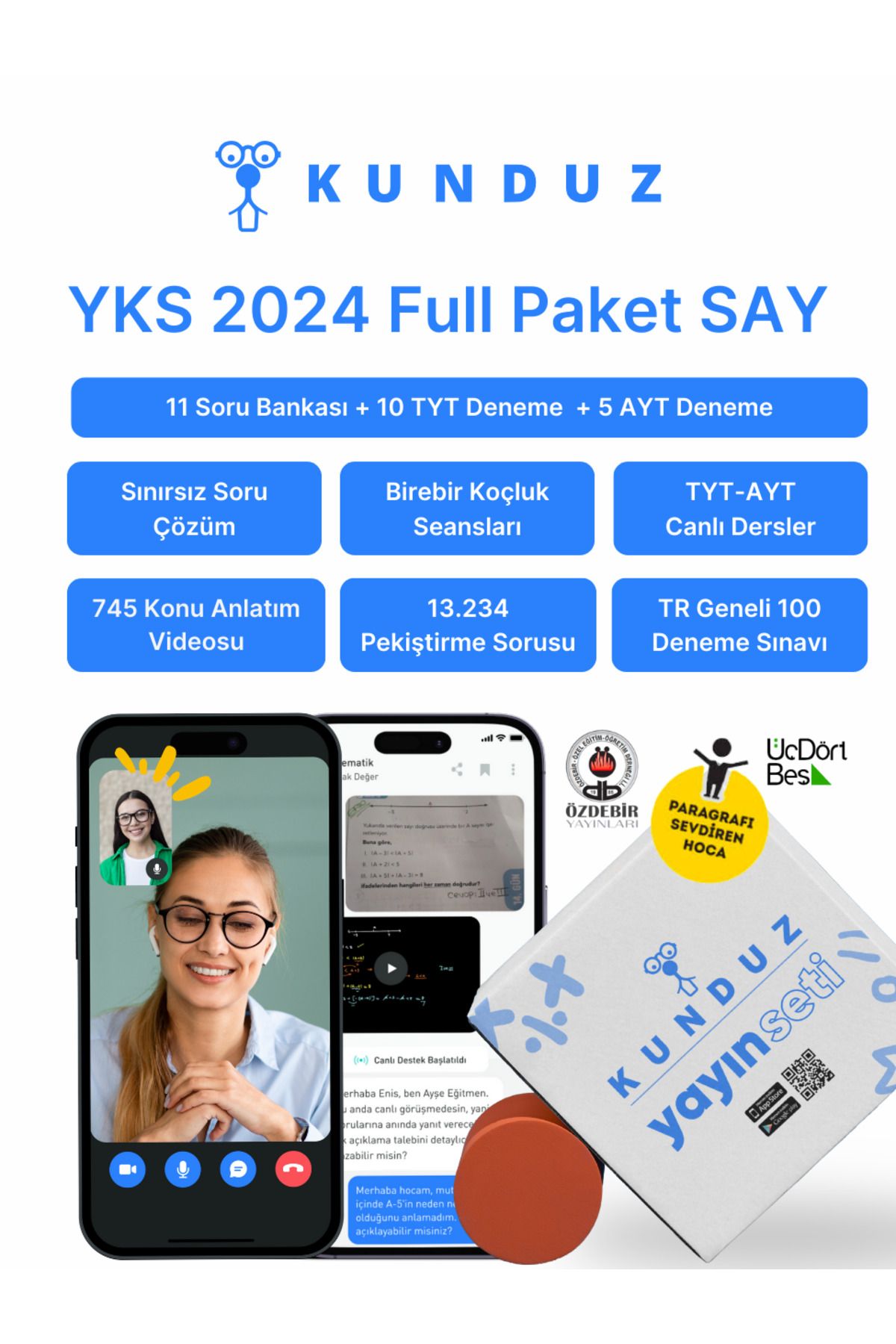 Kunduz YKS 2024 Full Paket SAY Online Eğitim ve Soru Çözüm Paketi (Dönemlik Sınırsız Soru Hakkı)