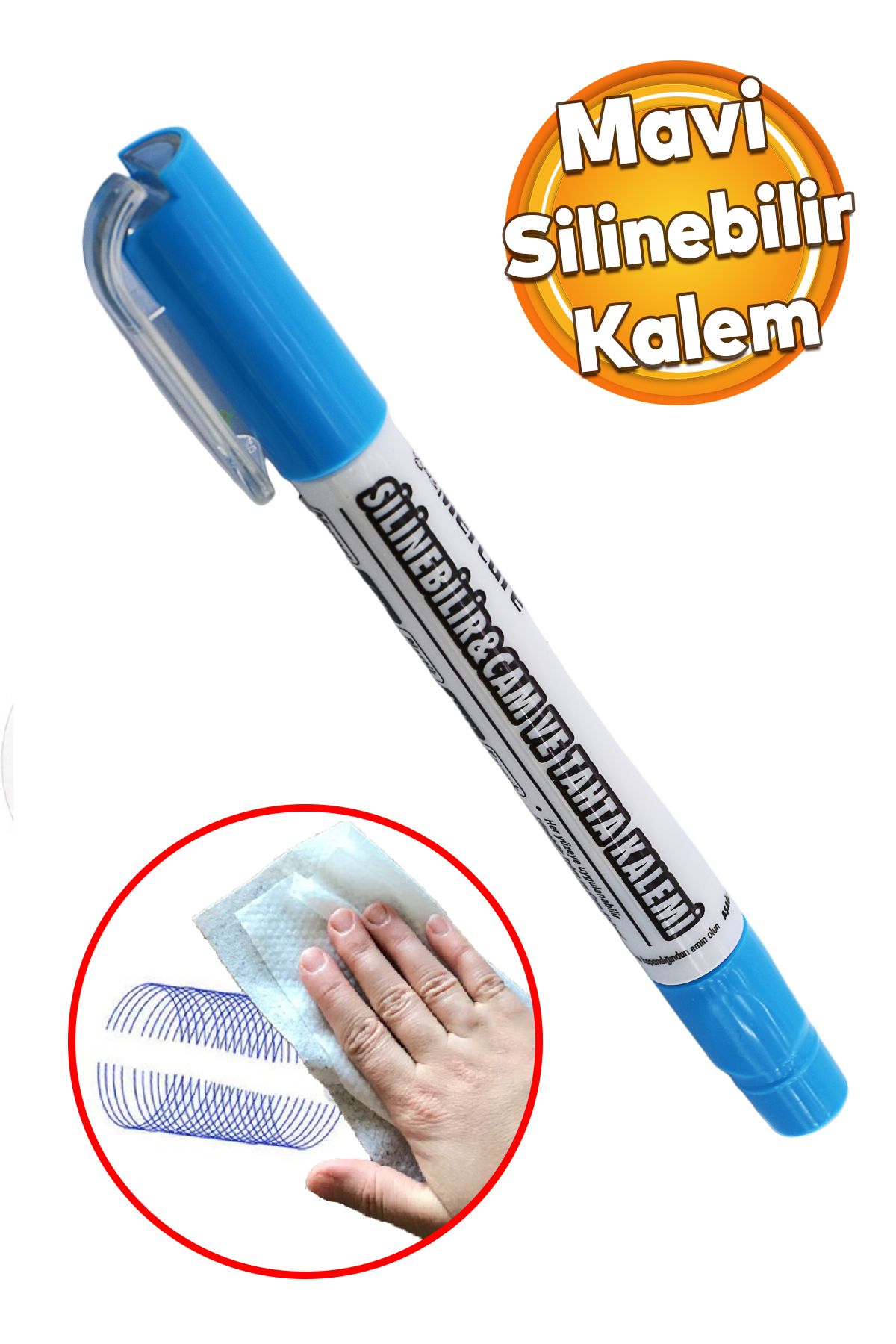 Badem10 Silinebilir Tebeşir Işaretleyici Mavi Kalem Metal Plastik Cam Ahşap Yüzey Yağlı Boya Uç
