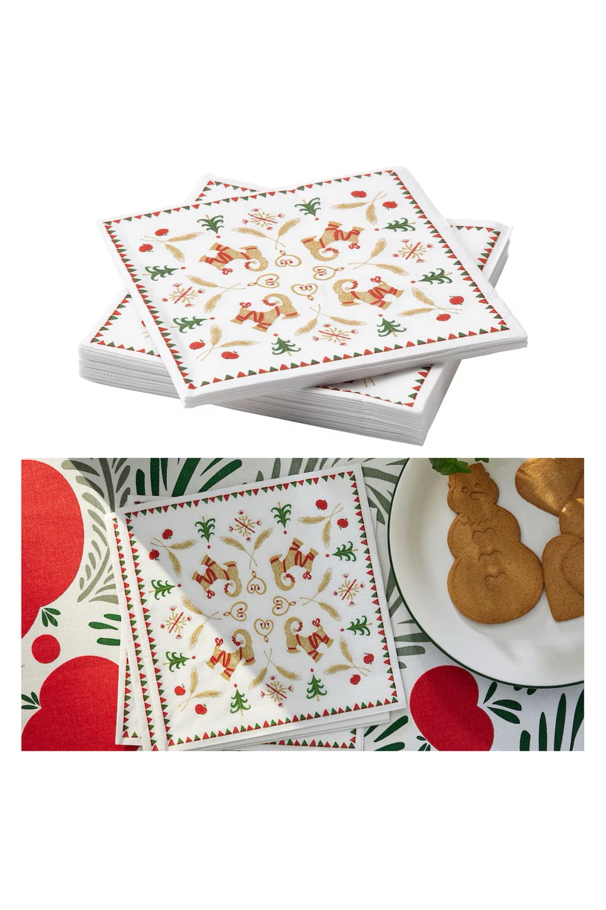 IKEA VINTERFINT 33x33 cm Yılbaşı Noel Christmas Desenli 30 Adet 3 Katlı Kağıt Servis Peçete
