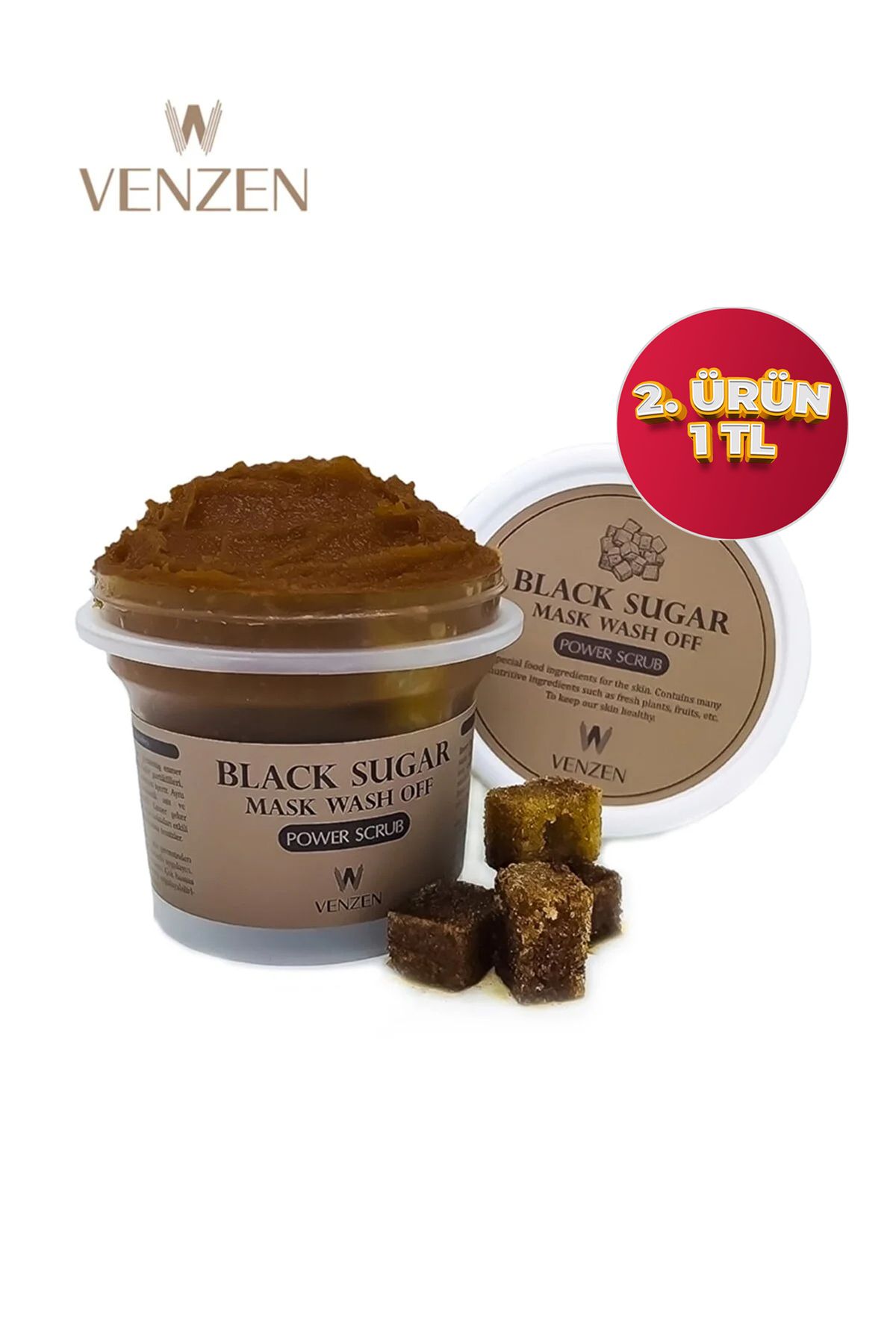 Venzen ® Black Sugar Yenileyici Yüz Bakım Peeling Maske, Black Sugar Wash Off Soft Scrub 100g