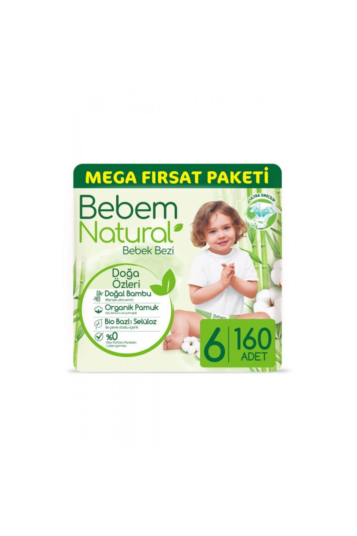 Bebem Natural Bebek Bezi 6 Beden Ekstra Large Mega Fırsat Paketi 160 Adet