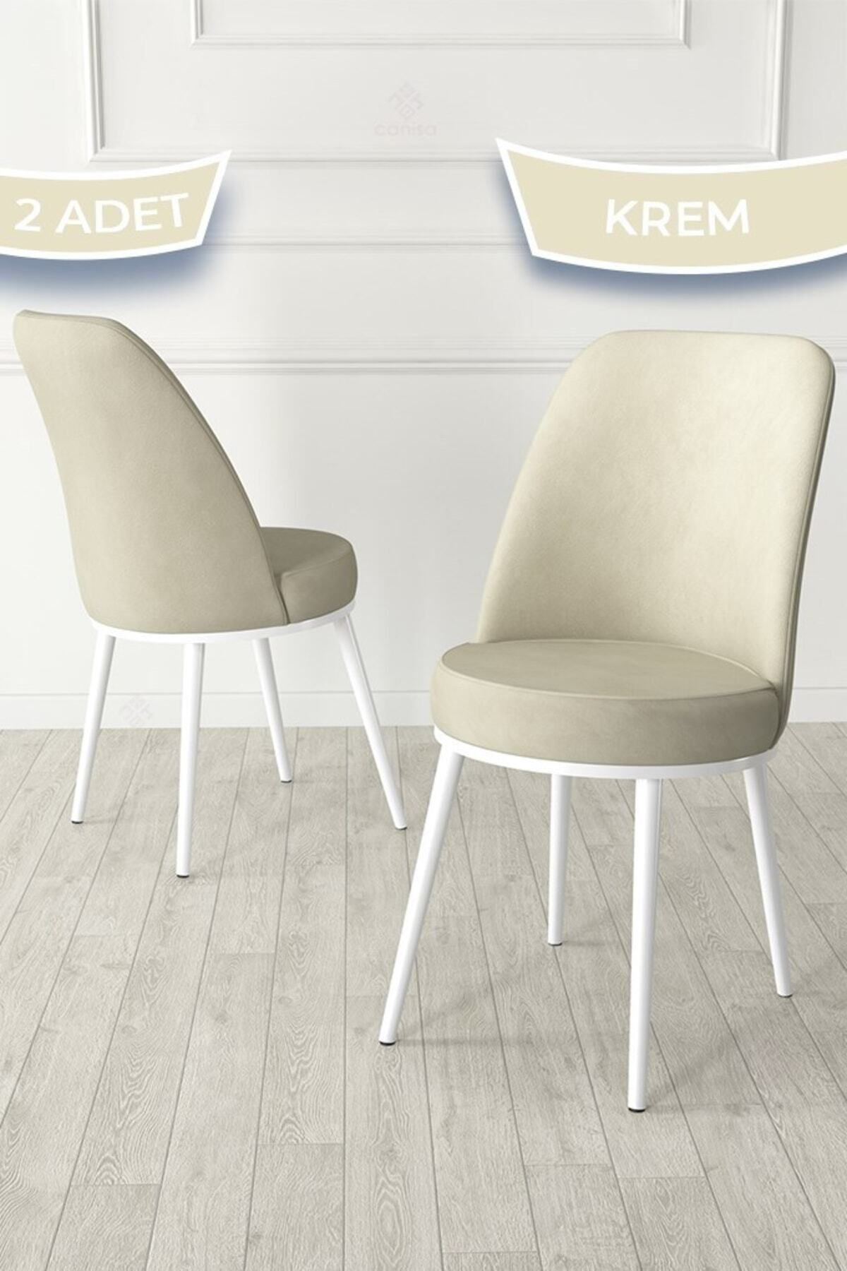 Canisa Jaxe Serisi 2 Adet Zümrüt Yeşili Metal Beyaz Iskeletli Mutfak Sandalyesi