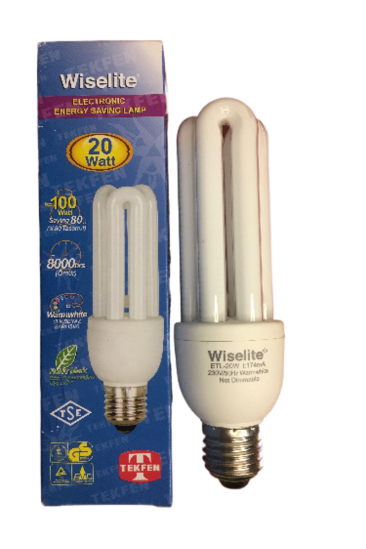 Marka 20W 1165L E27 Wiselite Electronıc Energy Savıng Lamp ETL (U Tip floresan) WARMWHITE(ILIK BEYAZ+SARI)