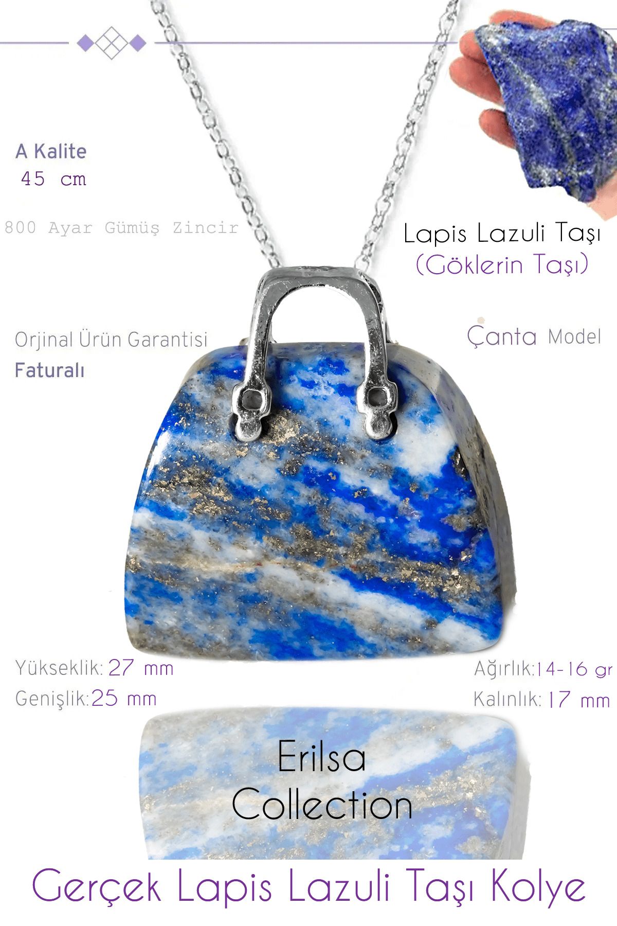 Tesbih Atölyesi Sertifikalı Çanta Model Lapis Lazuli Taşı Kolye