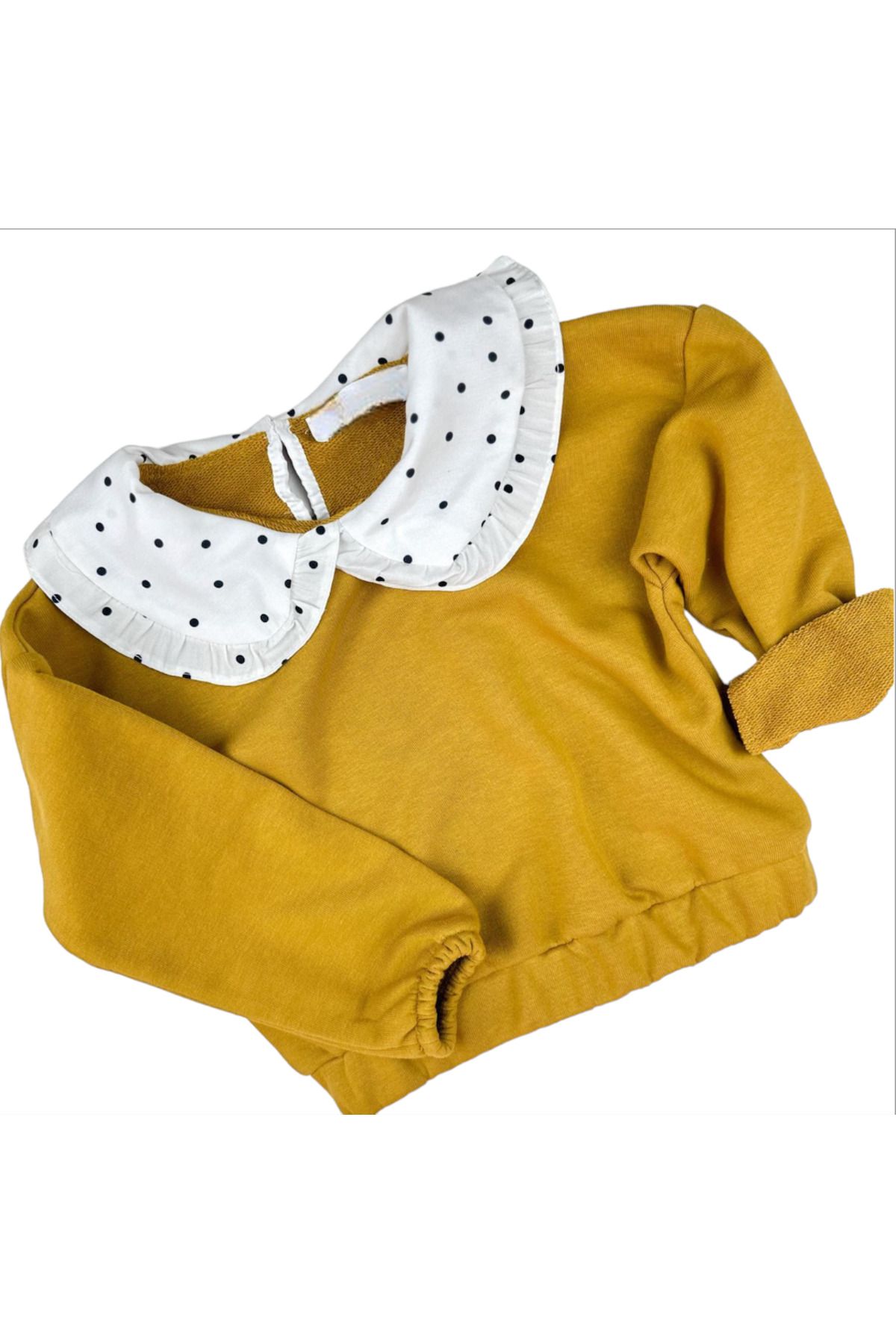 Lolliboomkids Kız Çocuk Bebe Önlük Yaka Hardal Renk Damla Düğme Kapama 3 İplik Üst Giyim
