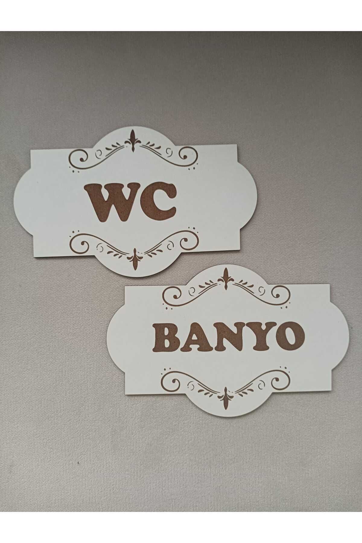Şirin Lazer BANYO WC YAZISI İKİLİ YÖN TABELASI KAPI ÜSTÜ İÇ MEKAN DEKOR AHŞAP MDF