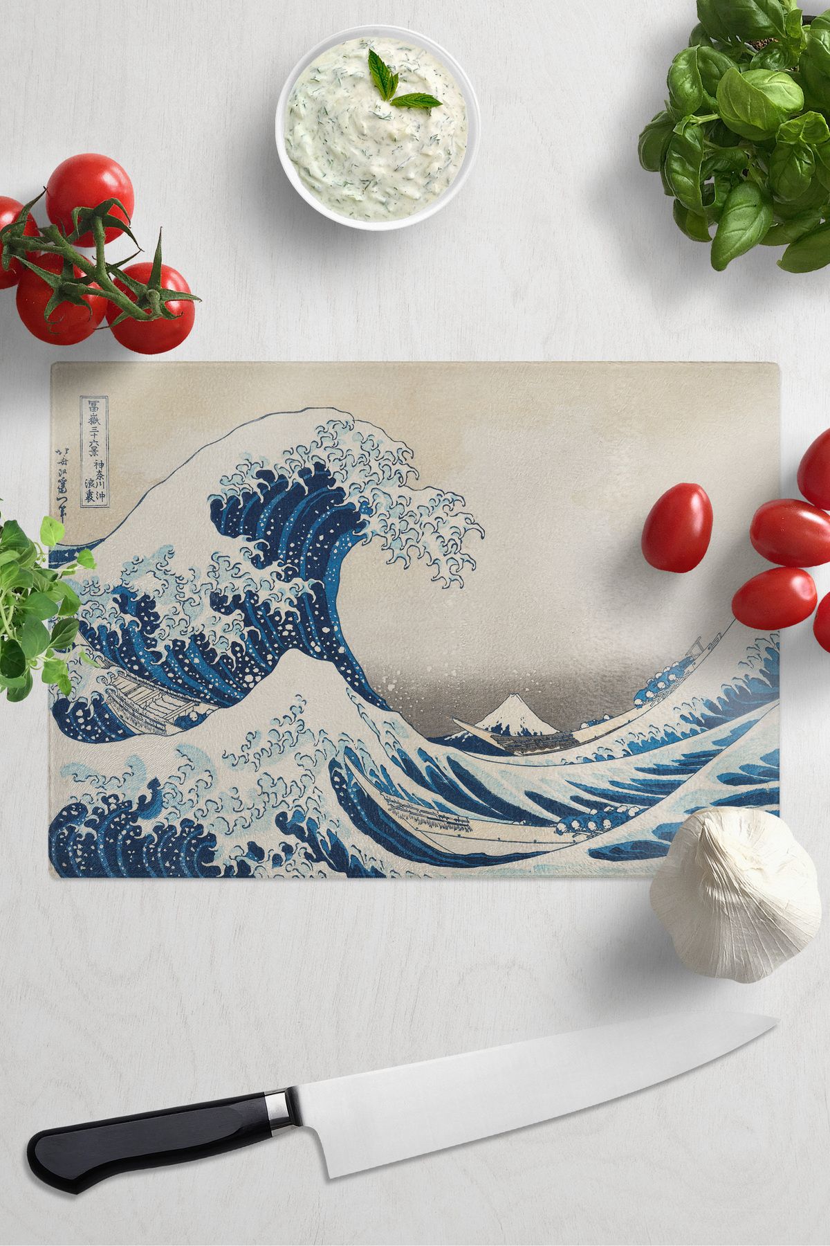 postifull Kesme Tahtası, Kalın Ve Kırılmaz Cama Baskı - Hokusai Sanat Eseri Baskılı - 21*30cm, Doğrama Tahtası