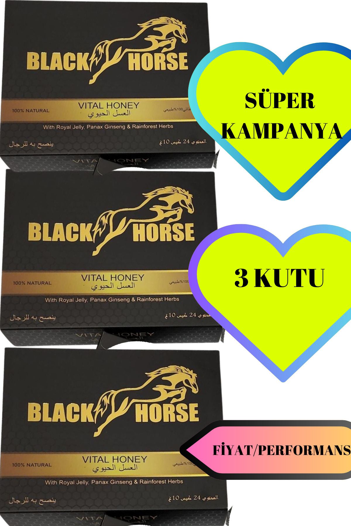 Vip Black Horse Vital Honey 24x10 gram Erkeklere Özel Bitkisel Performans Macun X 3 Adet