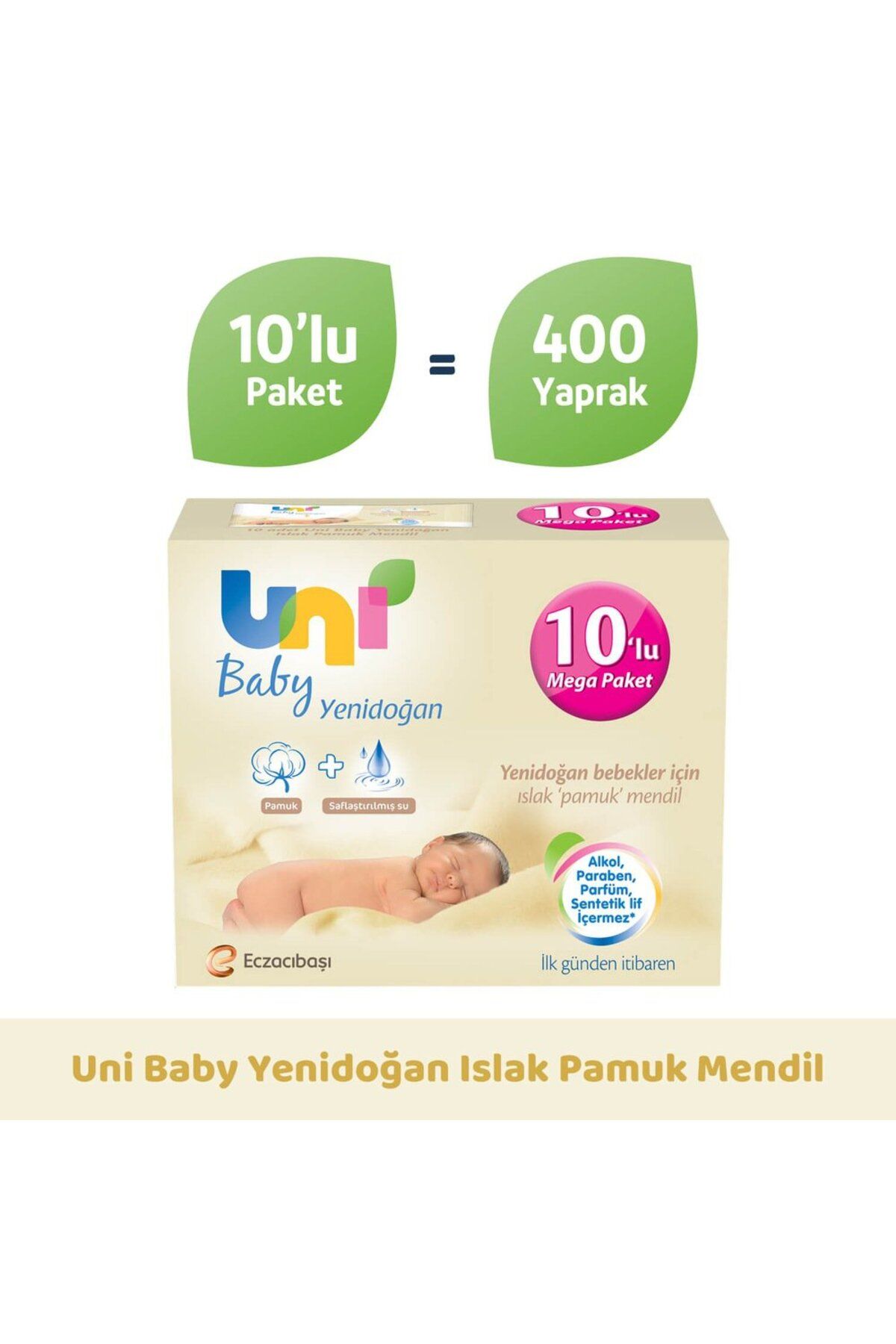 Uni Baby Yenidoğan Islak Pamuk Mendil 10 Lu (400 YAPRAK)