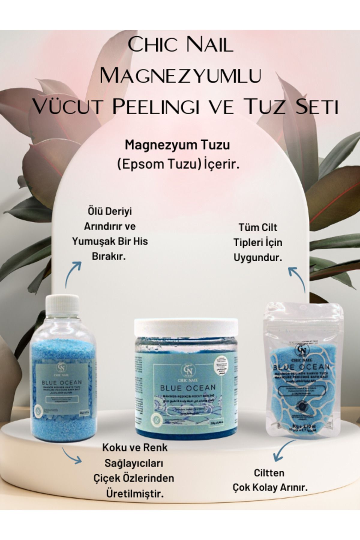 Chic Nail Blue Ocean El & Ayak & Vücut Peelingi Ve Manikür & Pedikür & Banyo Tuzu Seti / Epsom Tuzu