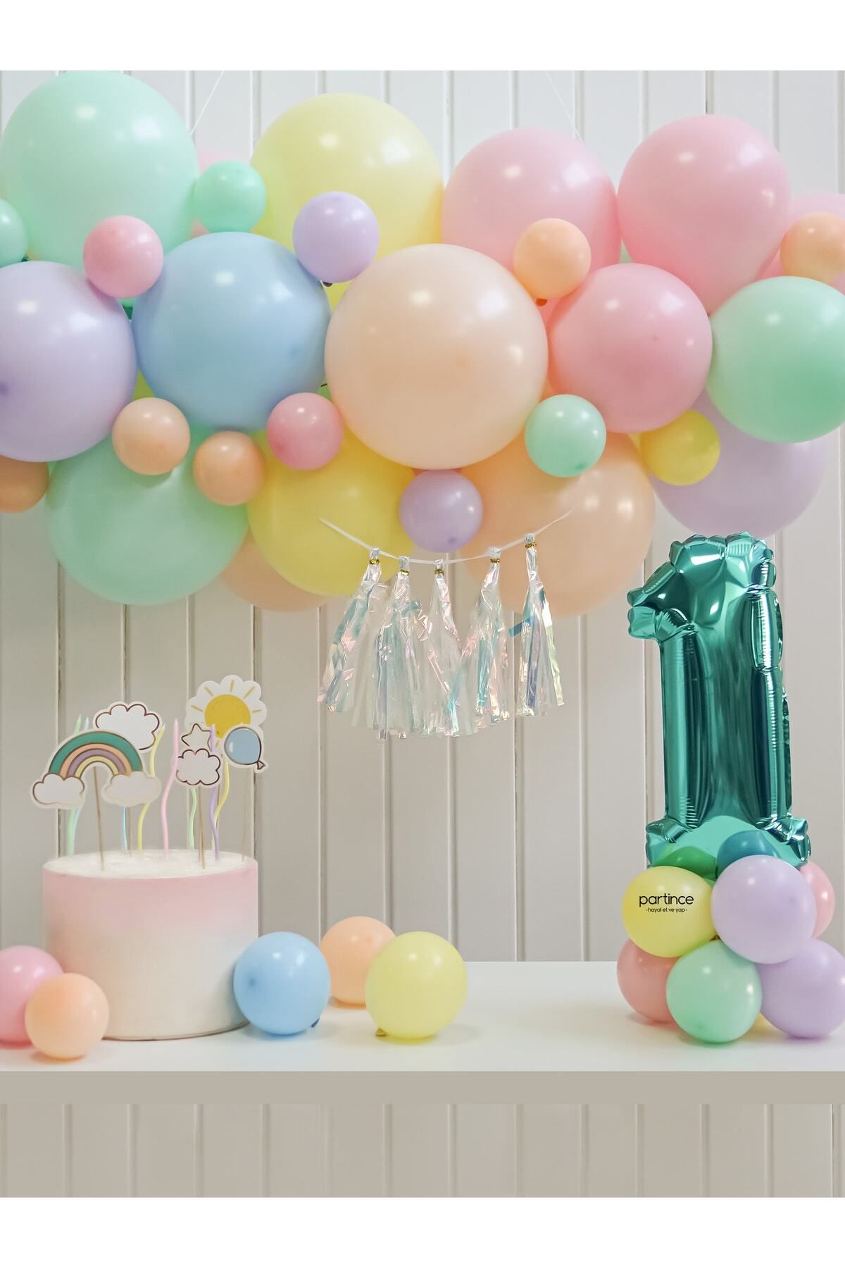 partince Mini Turkuaz Doğum Günü Balon Zincir Seti (rakam Seçenekli)