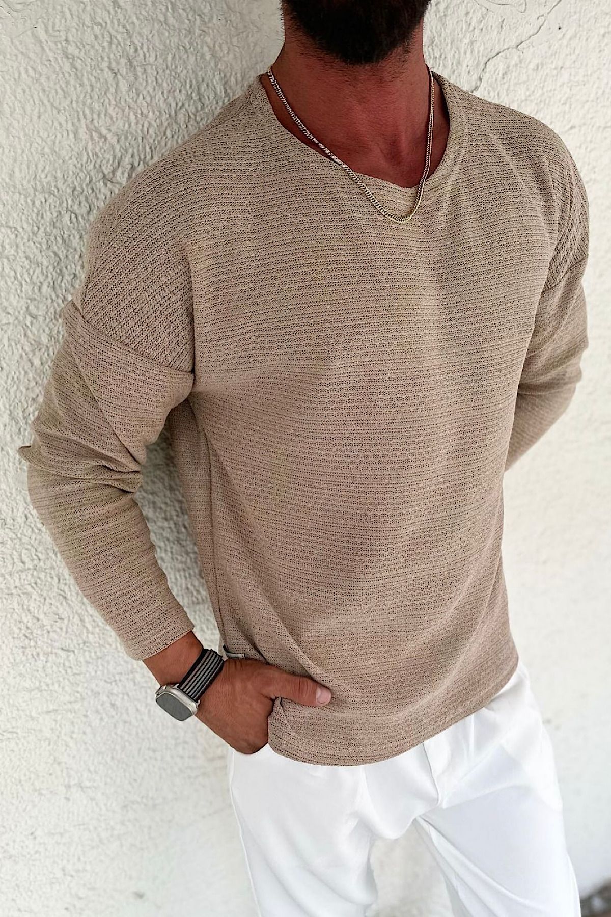 NO61 MAN Oversize Krem Renk Pamuklu Sweatshirt