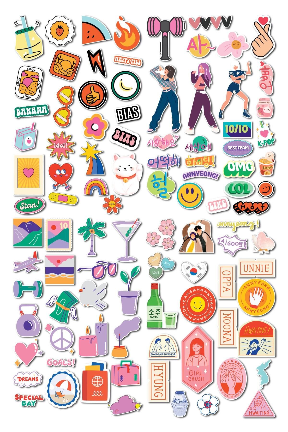 postifull Kpop Temalı Sticker Seti - 96 Adet Etiket Seti- Telefon, Tablet, Defter Laptop Uyumlu Etiket