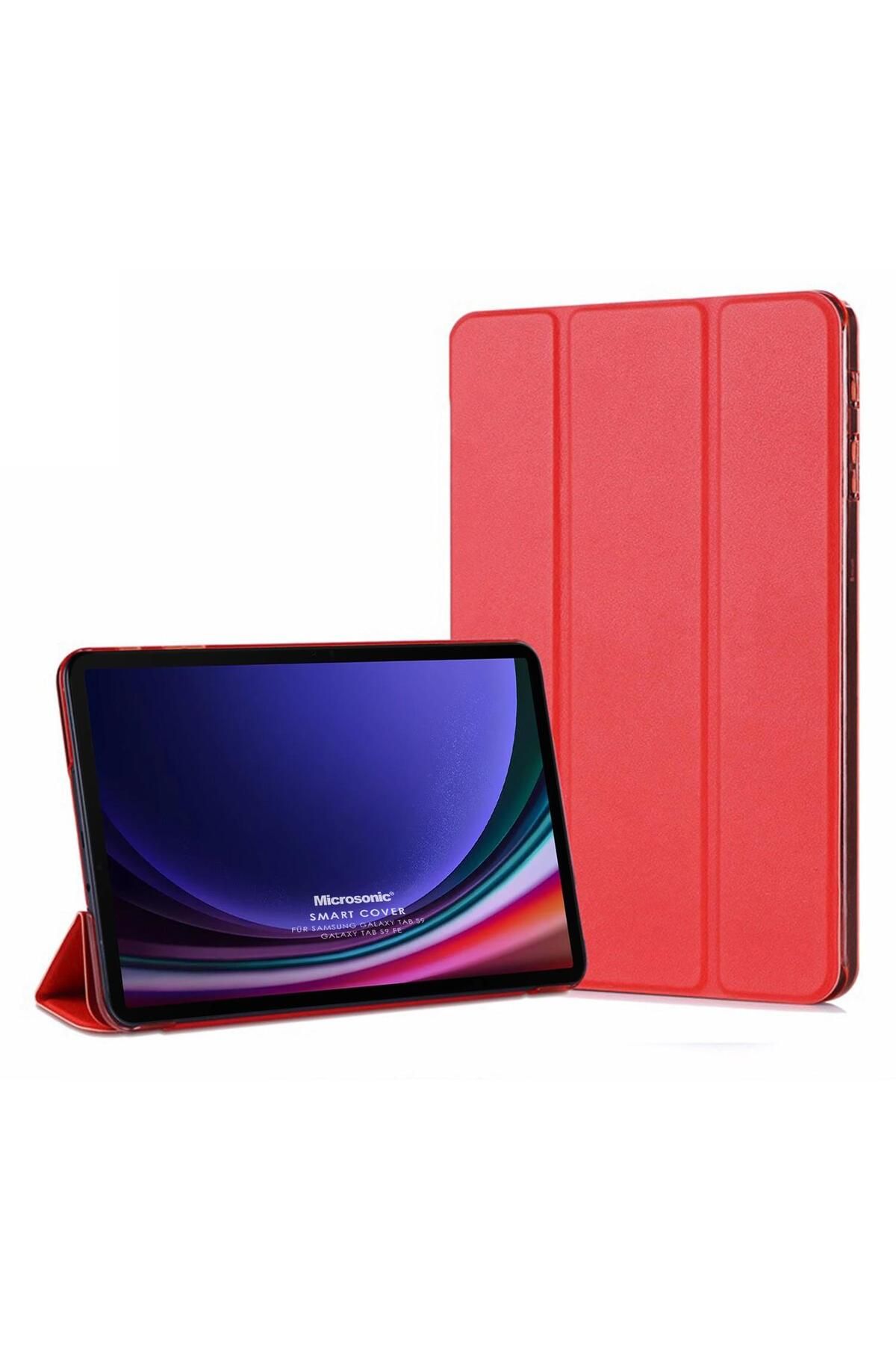 Microsonic Samsung Galaxy Tab S9 X710 Kılıf Slim Translucent Back Smart Cover Kırmızı