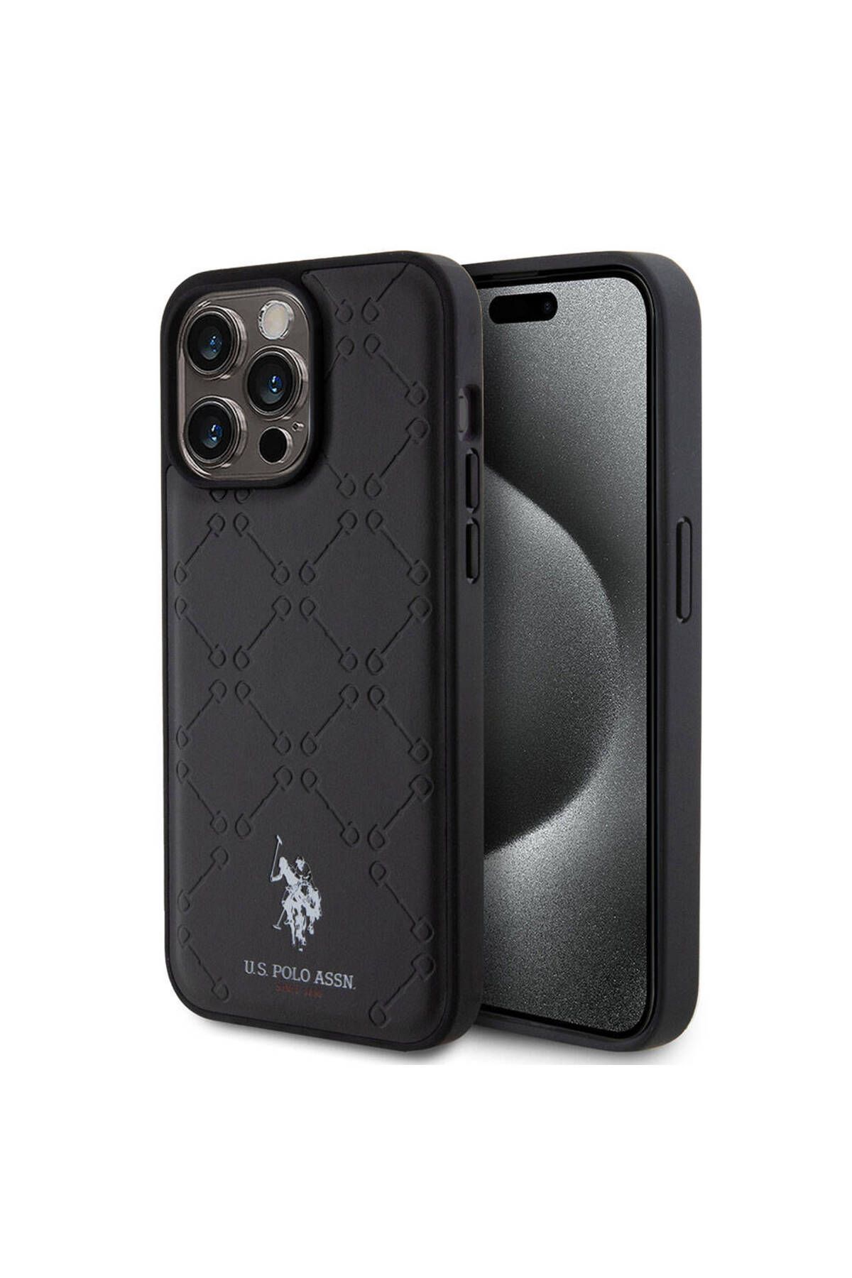 U.S. Polo Assn. iPhone 15 Pro Max Kılıf U.S. Polo Assn. Lisanslı HS Desenli Baskı Logolu Suni Deri Siyah