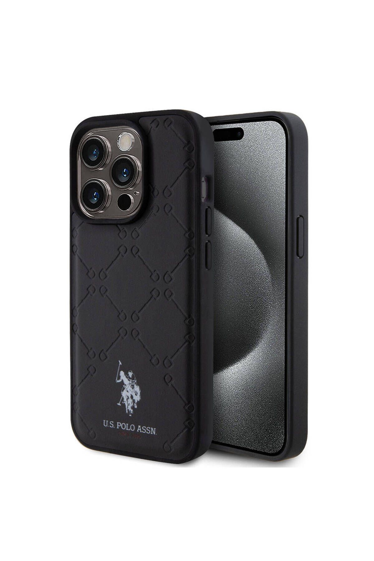 U.S. Polo Assn. iPhone 15 Pro Kılıf U.S. Polo Assn. Lisanslı HS Desenli Baskı Logolu Suni Deri Kapak Siyah