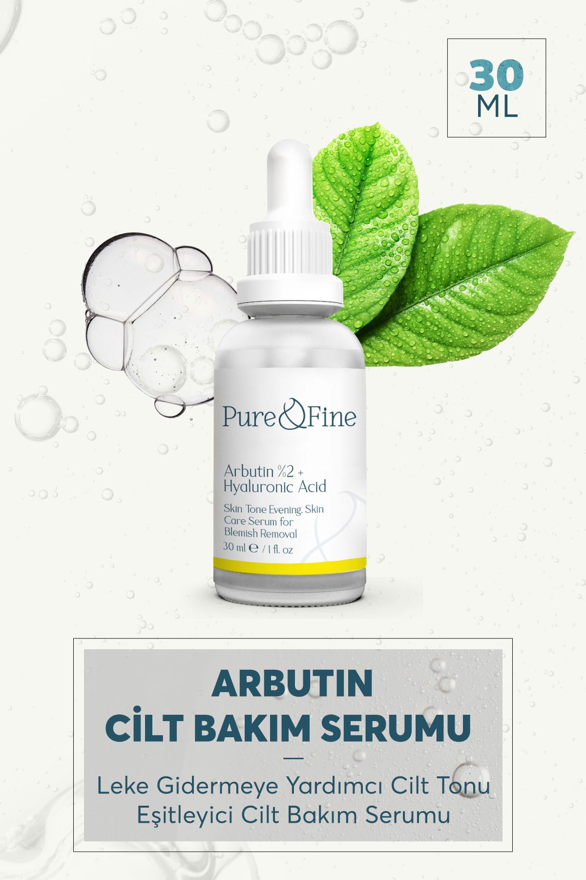 pure fine Leke Karşıtı Arbutin Cilt Bakım Serumu 30 Ml (Arbutin %2 + Hyaluronic Acid)