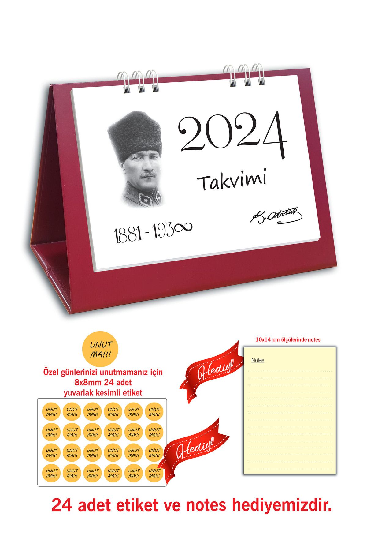 cabuk baskı 2024 Takvim, Atatürk Masa Takvimi Bordo 2024, 2024 Üçgen Takvim, 2024 Spiralli Masa Takvimi