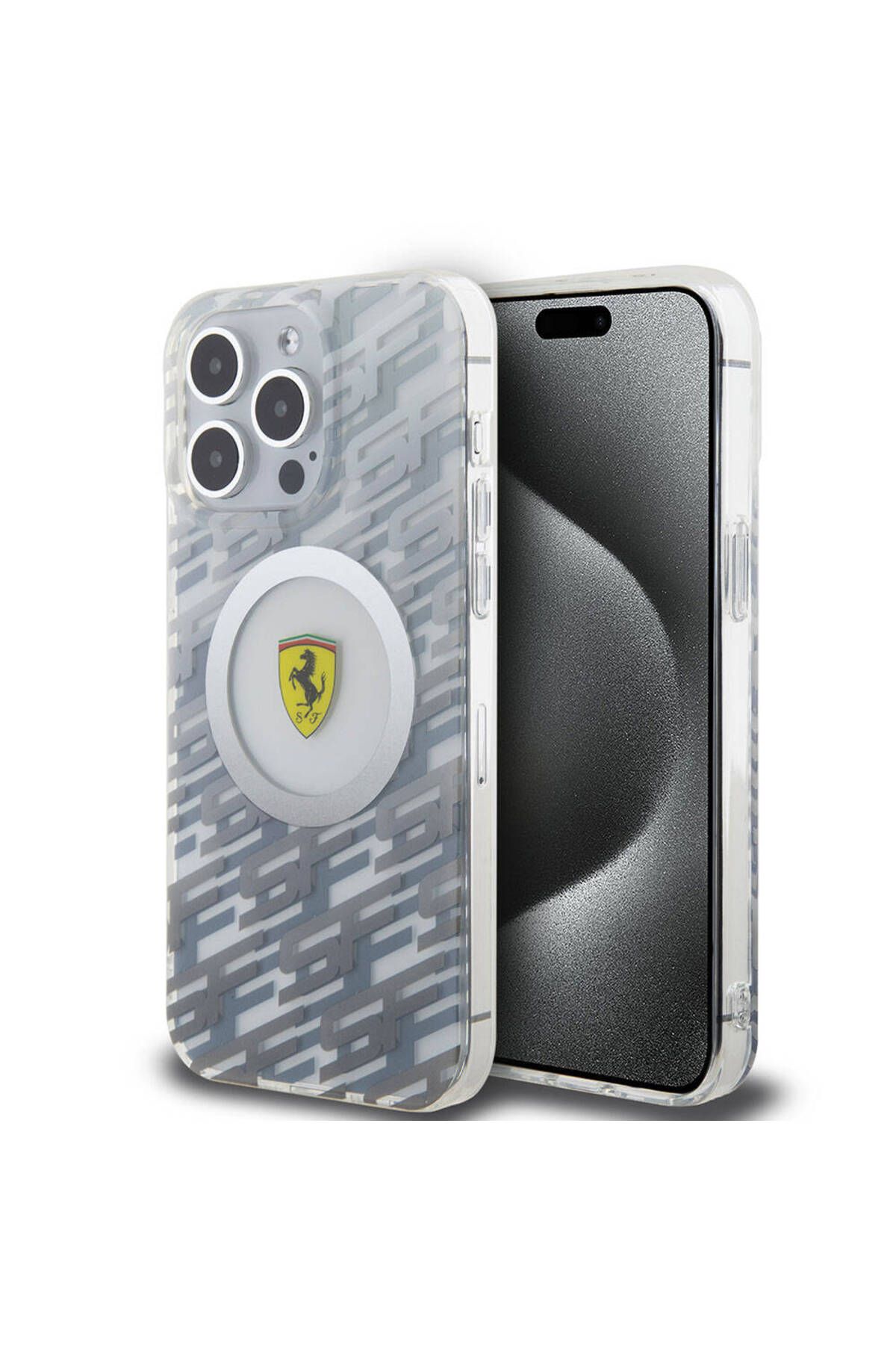 Ferrari iPhone 15 Pro Max Kılıf Ferrari Lisanslı Magsafe Şarj Özellikli Multi SF Kapak Gri