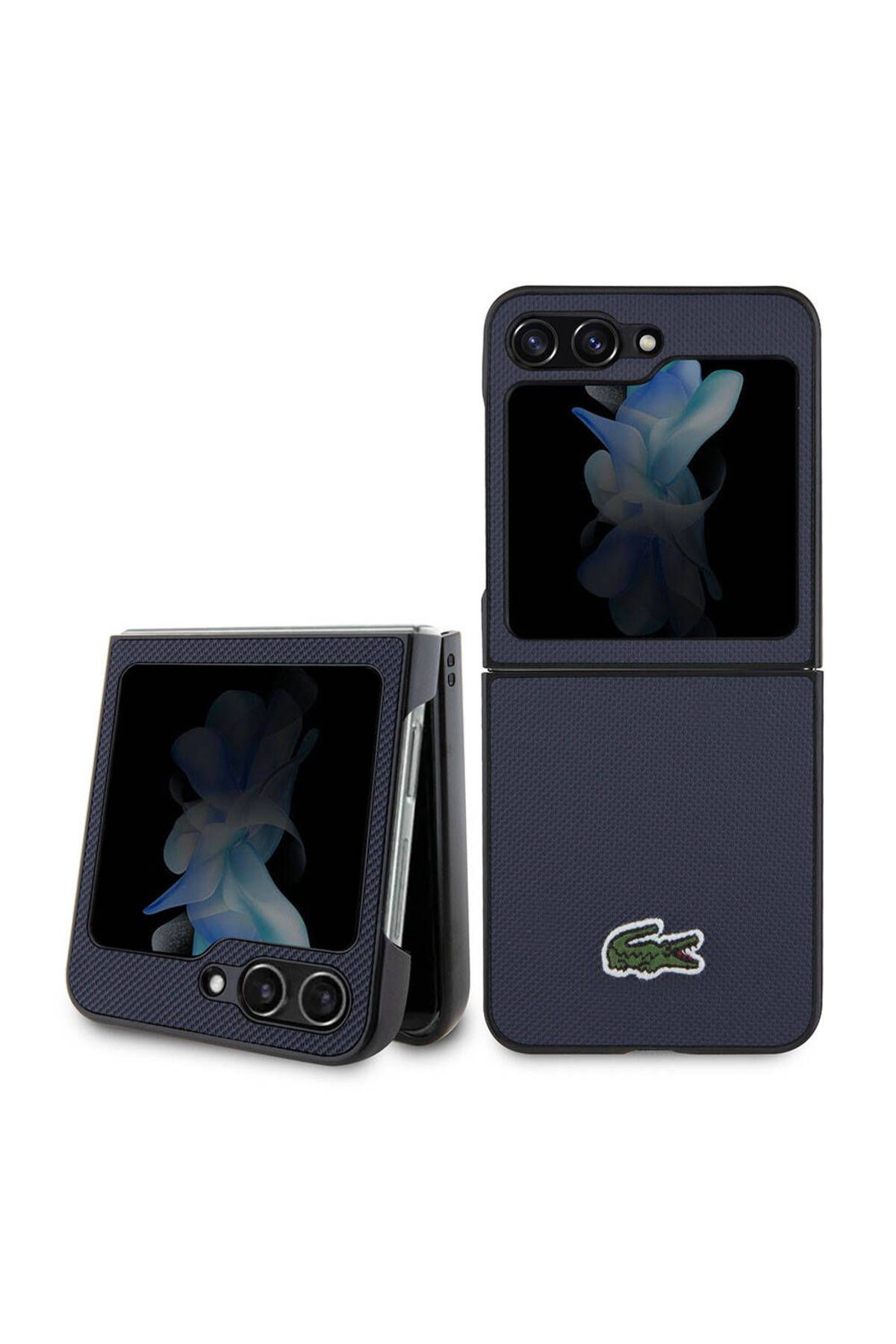 Lacoste Galaxy Z Flip 5 Uyumlu Kılıf Lacoste Lisanslı PU Pike Desenli Yüzey İkonik Timsah Logolu Lacivert