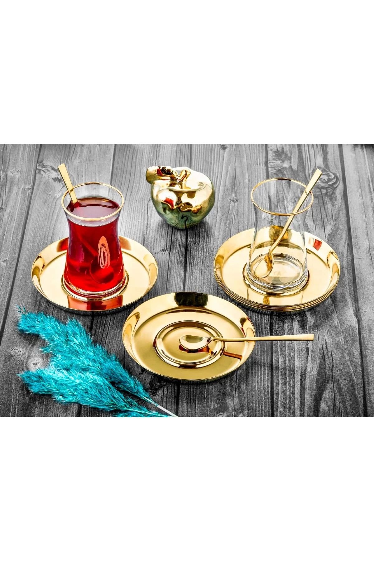 ÖZLİFE Mess Titanyum 12 Parça Çay Seti Gold