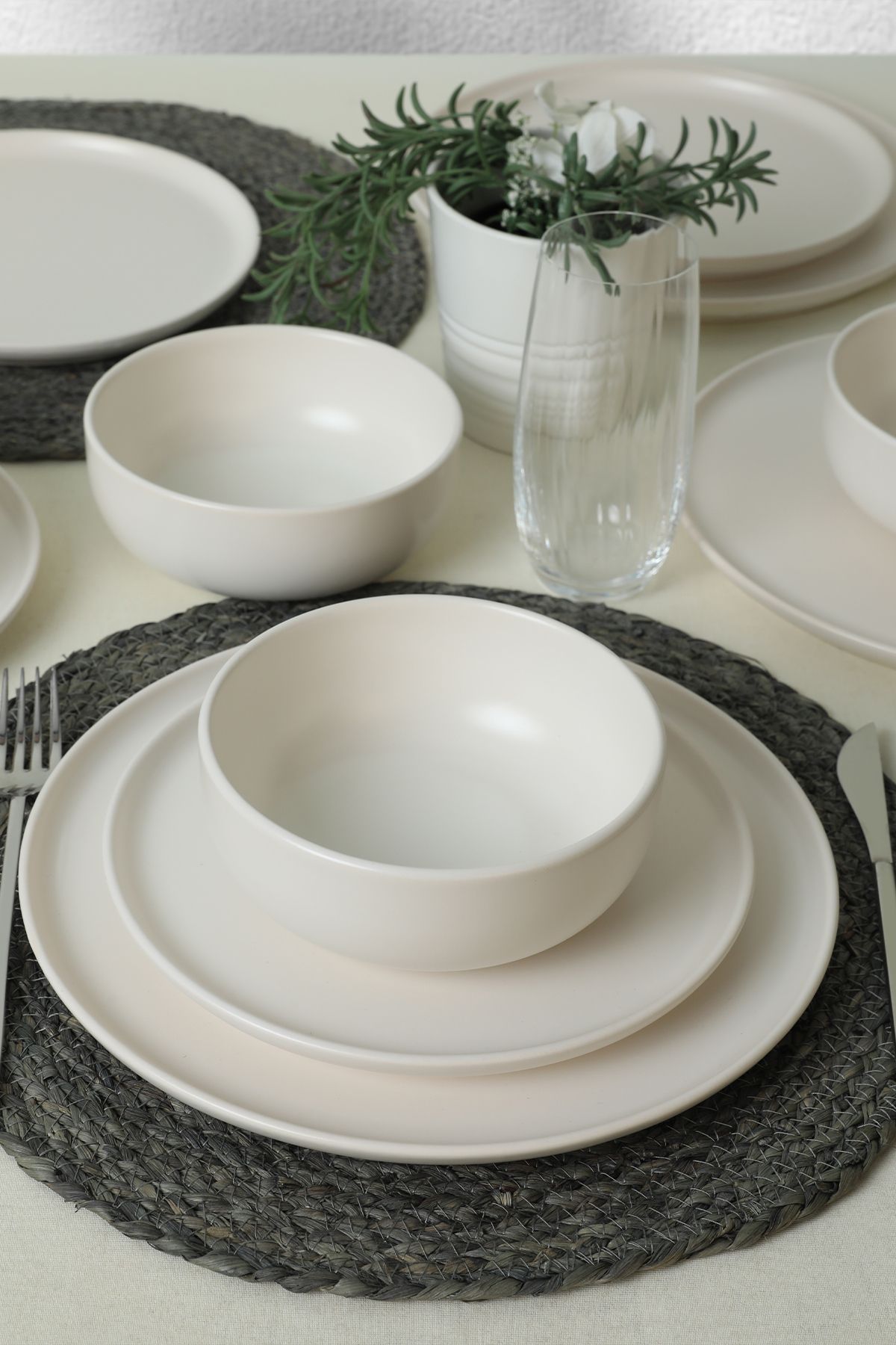 Keramika Mat Beyaz Nordic Yemek Takımı 18 Parça 6 Kişilik 022