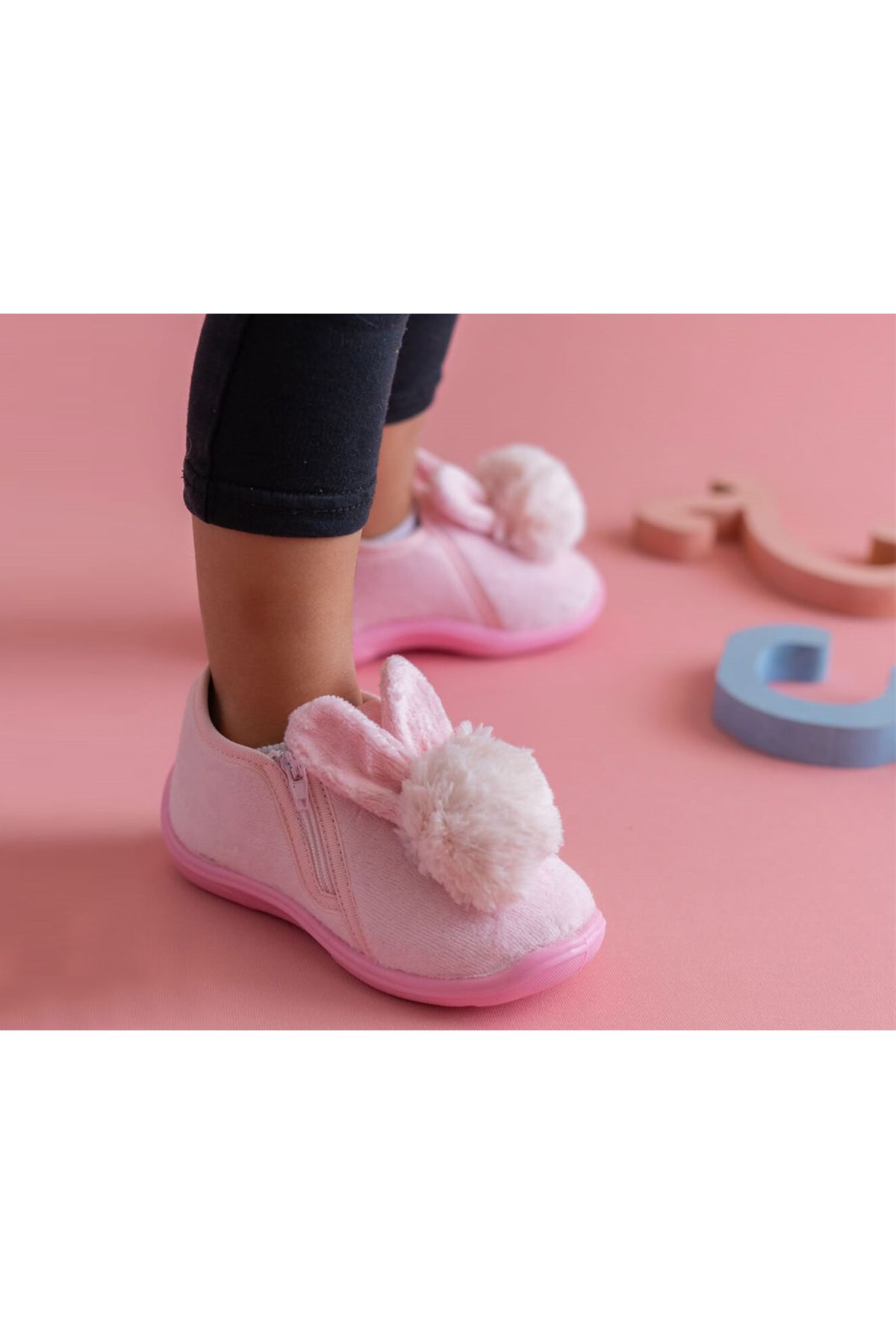 First Step Tavşan Motifli Günlük Rahat Kalıp Fermuarlı Bebek Çocuk Kreş Anaokulu Ayakkabısı Panduf
