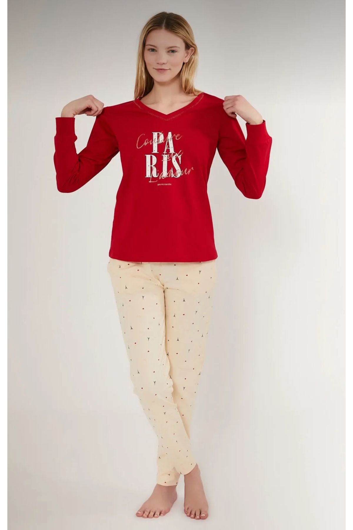 Argento Paris Kırmızı Kadın Uzun Kol Pijama Takım Pc8701-s