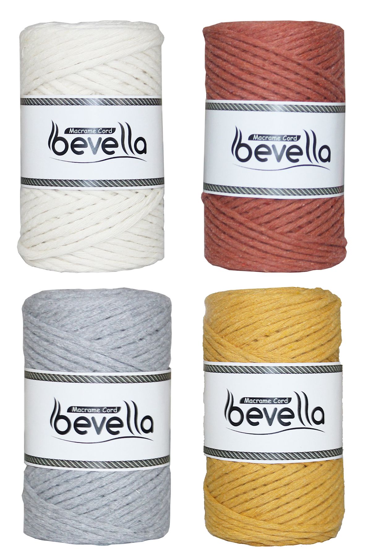 Bevella Macrame Cord Ekru, Açık Gri, Kiremit, Hardal Taranabilir 3 mm Makrome İpi Tek Büküm