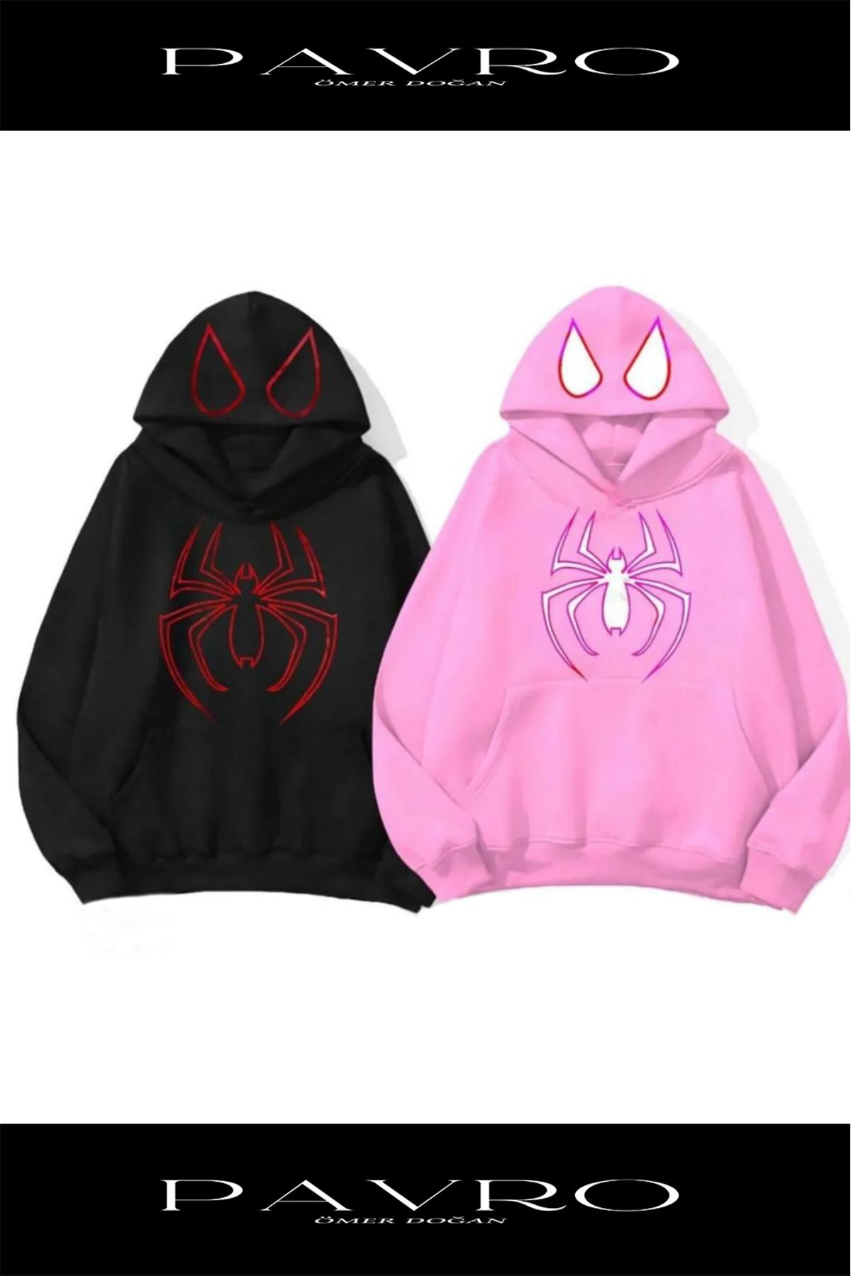 PAVRO Sevgili Çift Kombinleri örümcek Tasarımlı 2 Li Ürün Kapşonlu Sweatshirt