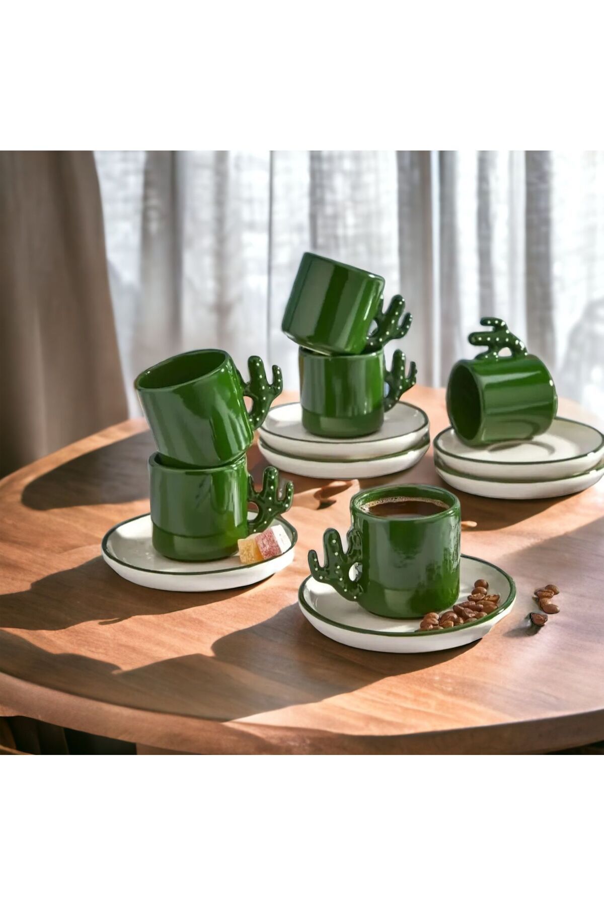 Akkoyunlu home 6 Kişilik Kaktüs Model Fincan Takımı,Kahve Bardağı