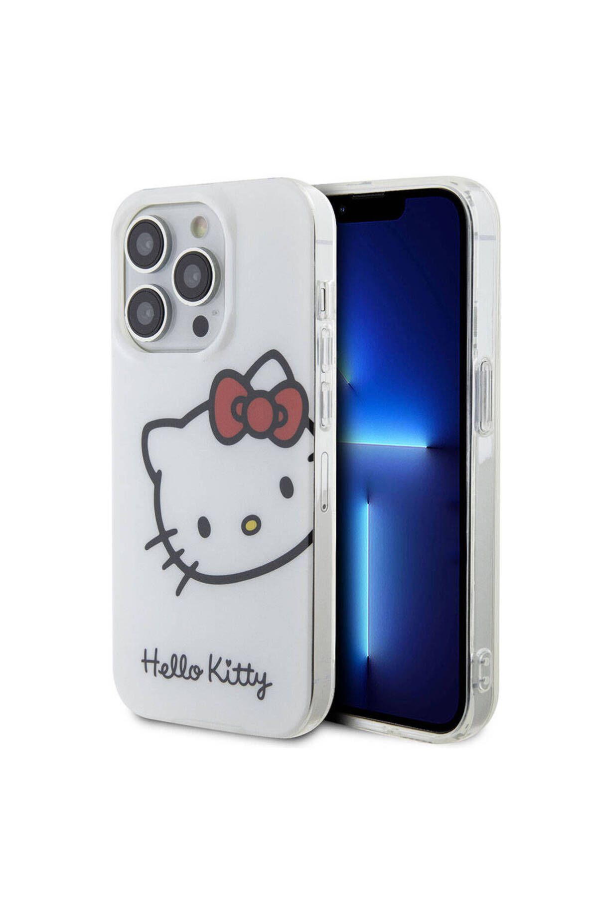 Hello Kitty iPhone 15 Pro uyumlu Kılıf Hello Kitty Lisanslı Yazı ve İkonik Logolu Kitty Head Kapak Beyaz