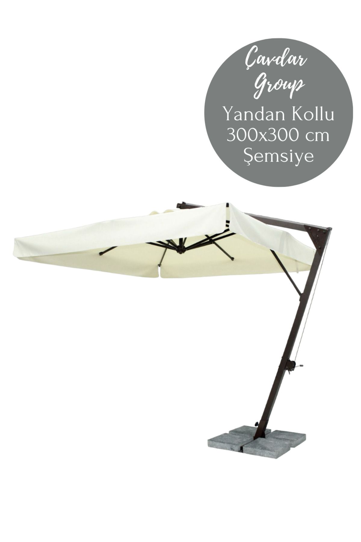 Çavdar Group Yandan Kollu 300x300 cm Alüminyum Şemsiye Bahçe Teras Şemsiyesi Güneş Işığı Korumalı