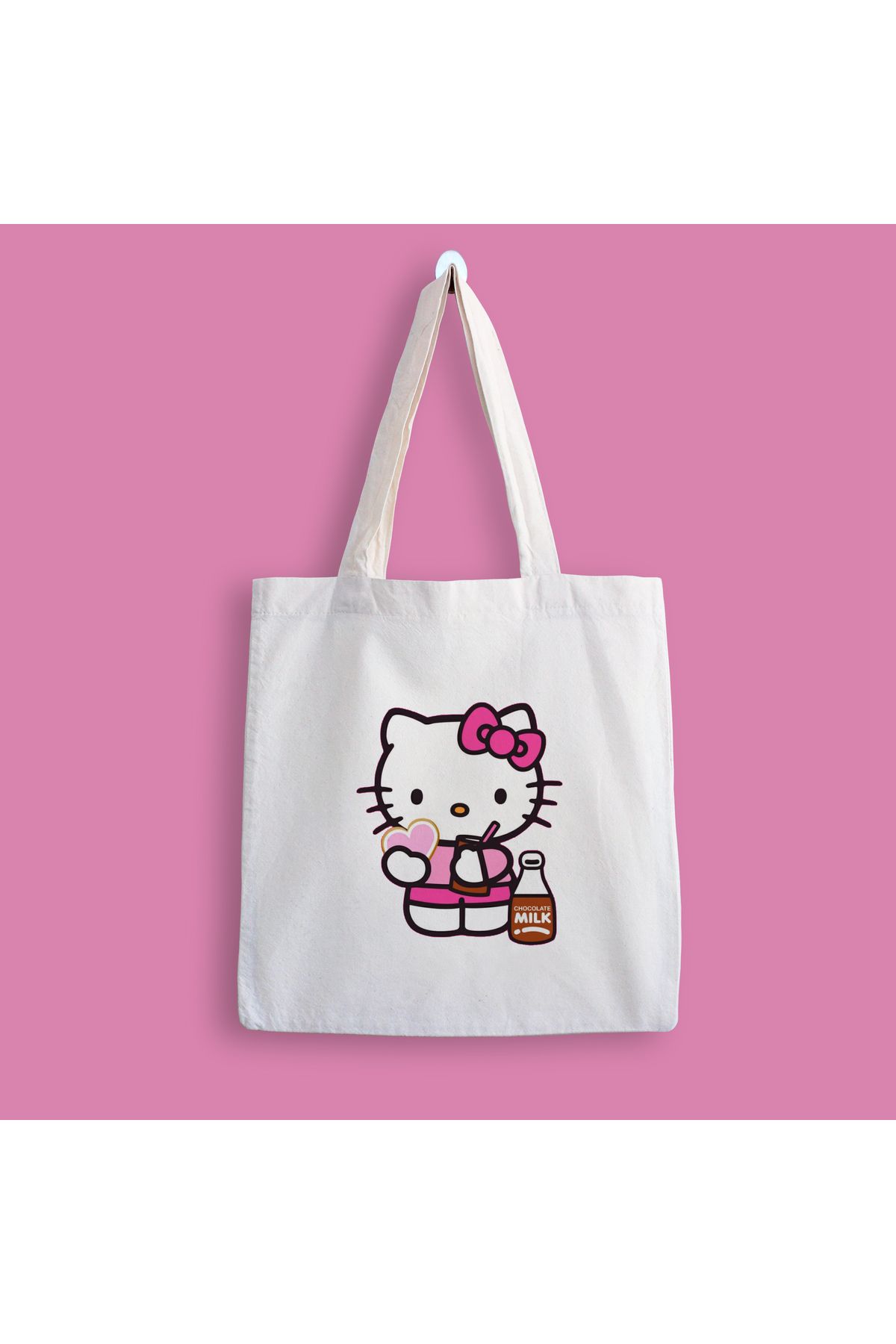 designedfy Hello Kitty Milkshake Baskılı Bez Çanta