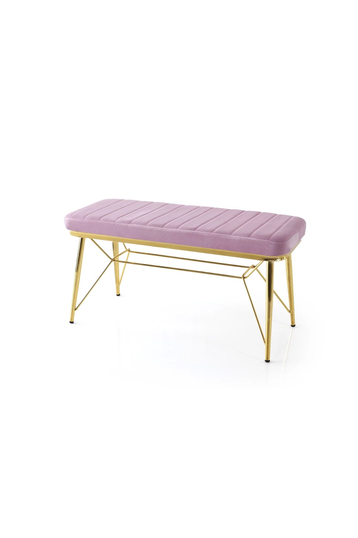 Evistro Bench Puf Metal Retro Ayaklı Pembe Babyface Kumaş