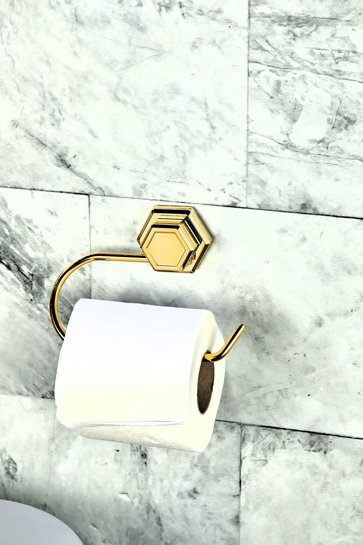 FBZhome Altıgen Yapışkanlı Gold Açık Tuvalet Kağıtlığı Wc Kağıtlık Tutucu Peçetelik