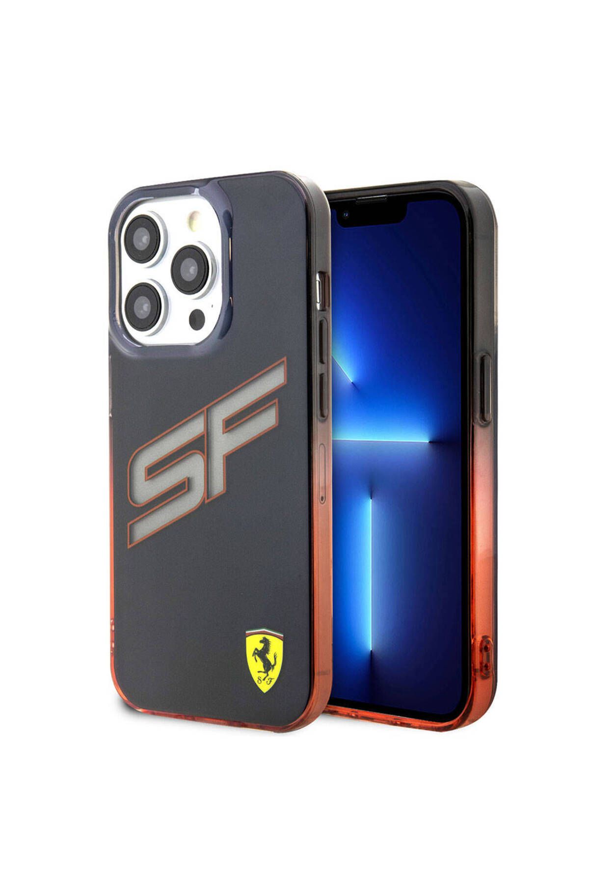 Ferrari iPhone 15 Pro Max Uyumlu Kılıf Ferrari Lisanslı Transparan SF Yazılı Kenarları Renk Geçişli Siyah