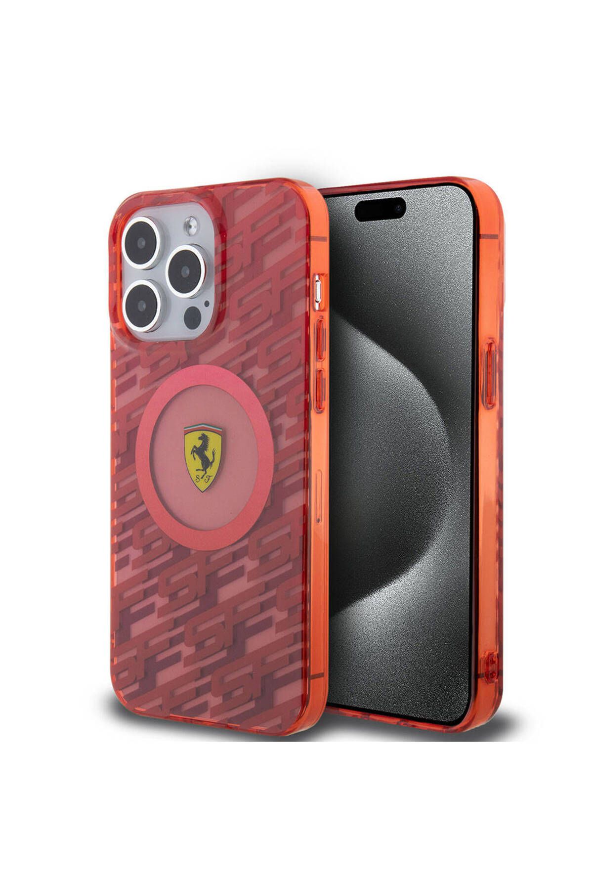 Ferrari iPhone 15 Pro Max Kılıf Ferrari Lisanslı Magsafe Şarj Özellikli Multi SF Kapak Kırmızı