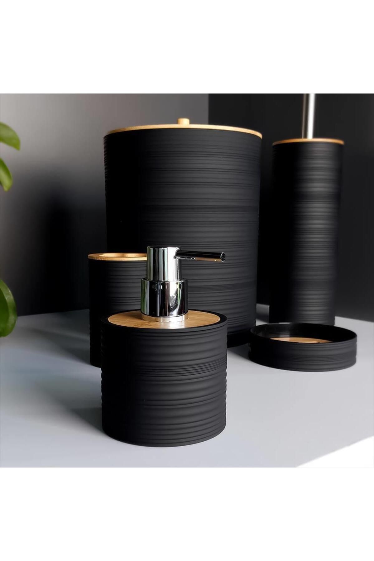 HomeTarz Akrilik Bambu Banyo Wc Takımı 5 Li Sabunluk Fırçalık Set