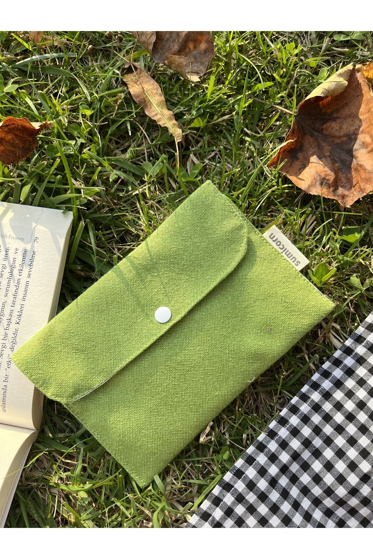 Sumicorn Design Soft Keten Yıkanabilir Çıtçıt Detaylı Ped Çantası, Mini Cüzdan, Çanta İçi Düzenleyici
