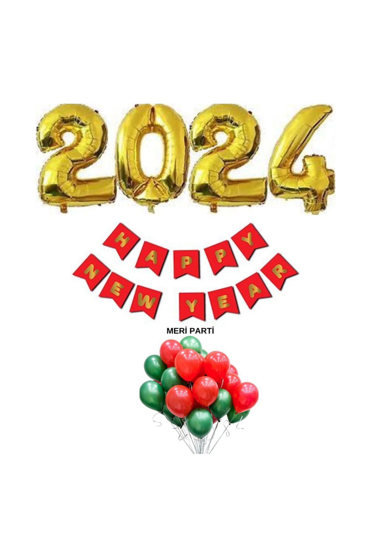 MERİ PARTİ 2024 TEMALI FOLYO SAYI BALONLARI HAPPY NEW YEAR BANNER YILBAI PARTİ SETİ