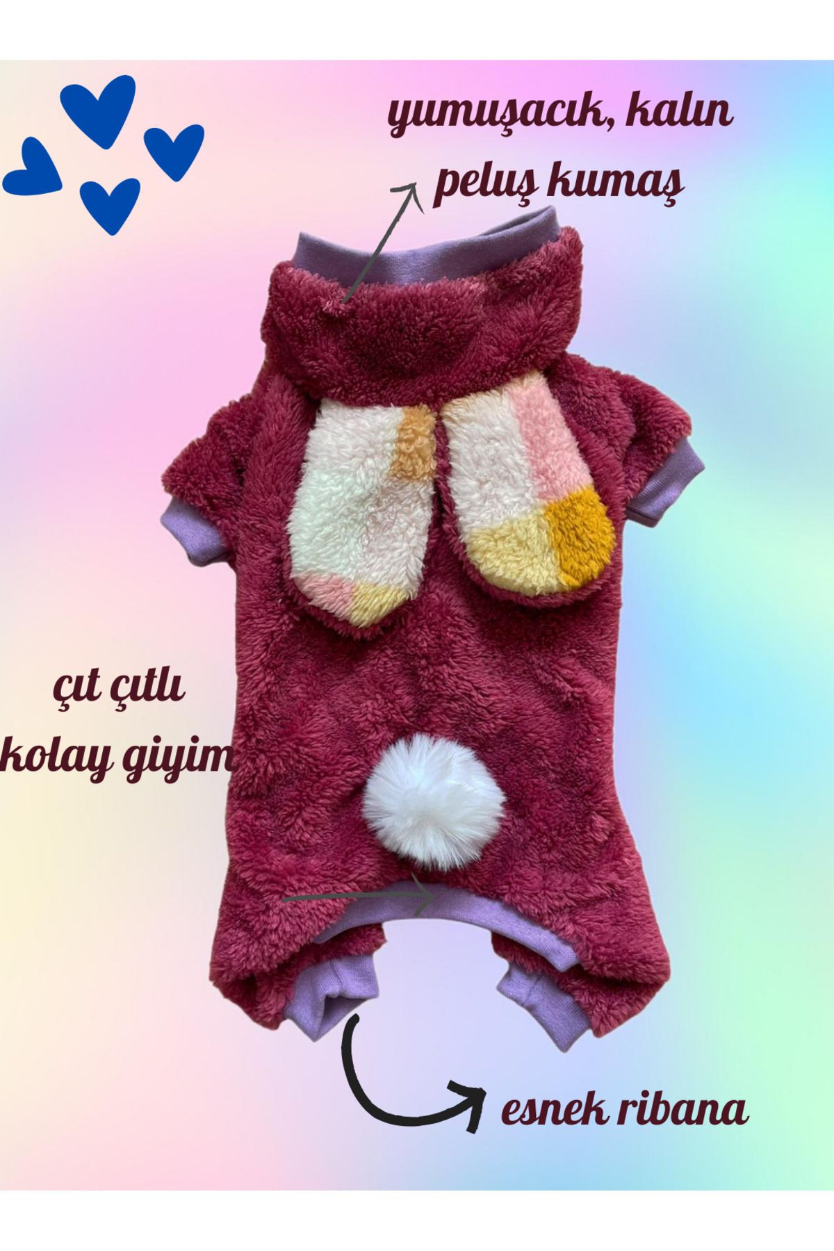 Barneystore Kedi Köpek Peluş Tavşan Kulaklı Tulum