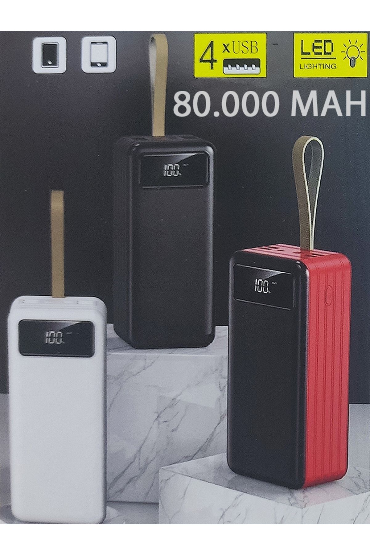 Joko 80.000 Mah Powerbank 4 Usb Micro Type-c Lightning Girişli El Fenerli Taşınabilir Şarj Aleti