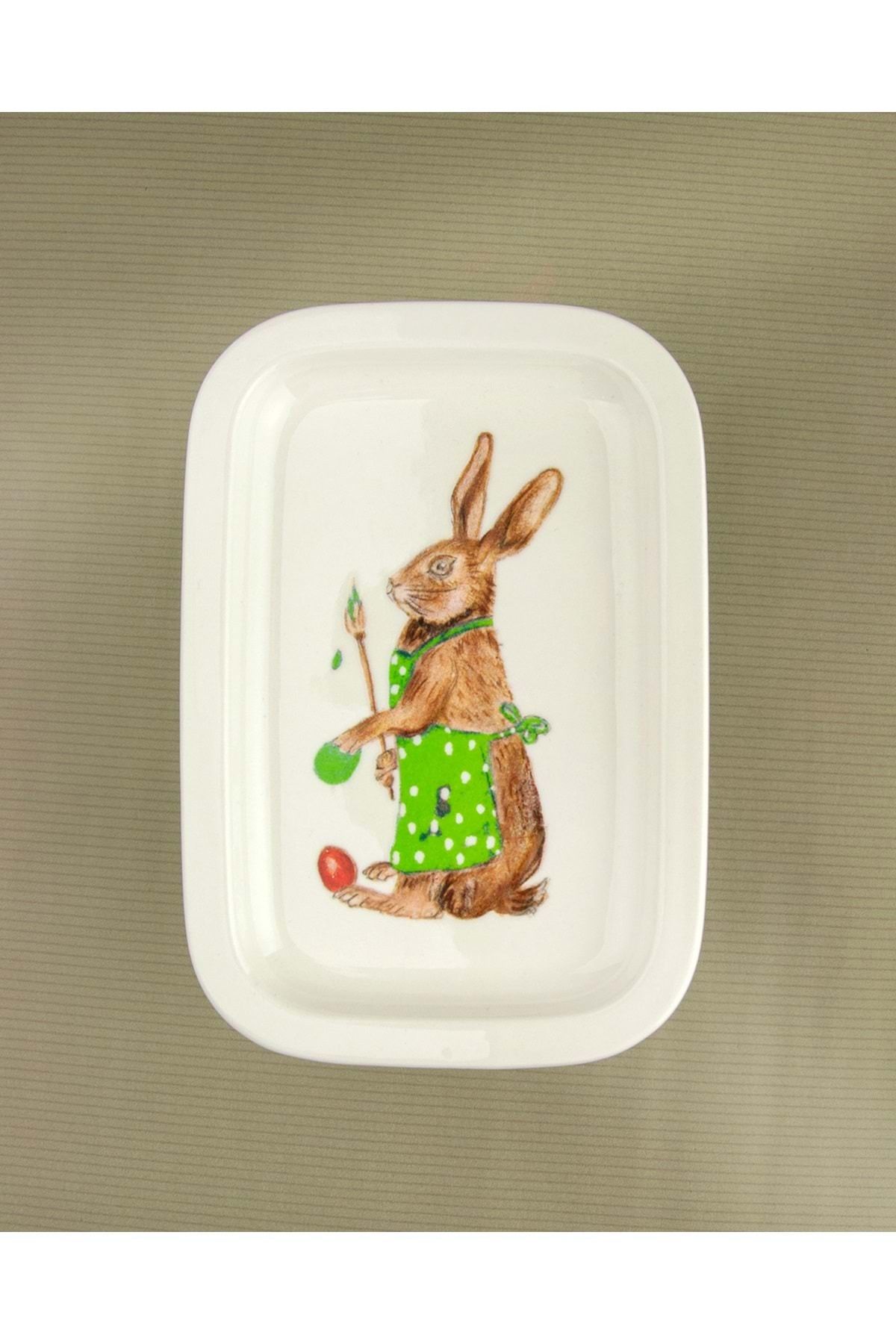Bursa Porselen Dekor Green bunny kapaklı porselen tereyağlık