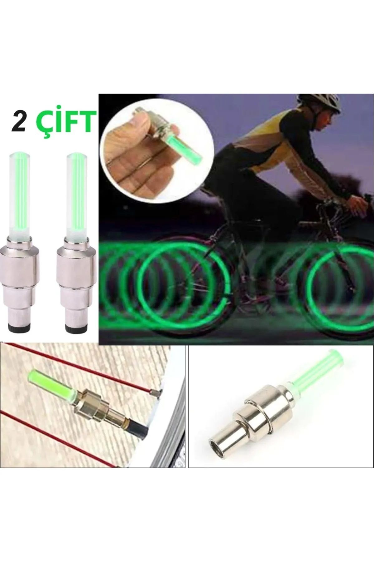 Bisan 4 Adet Bisiklet Motosiklet Oto Led Işıklı Hareket Sensörlü Yeşil Işıklı Jant Sibop Kapağı
